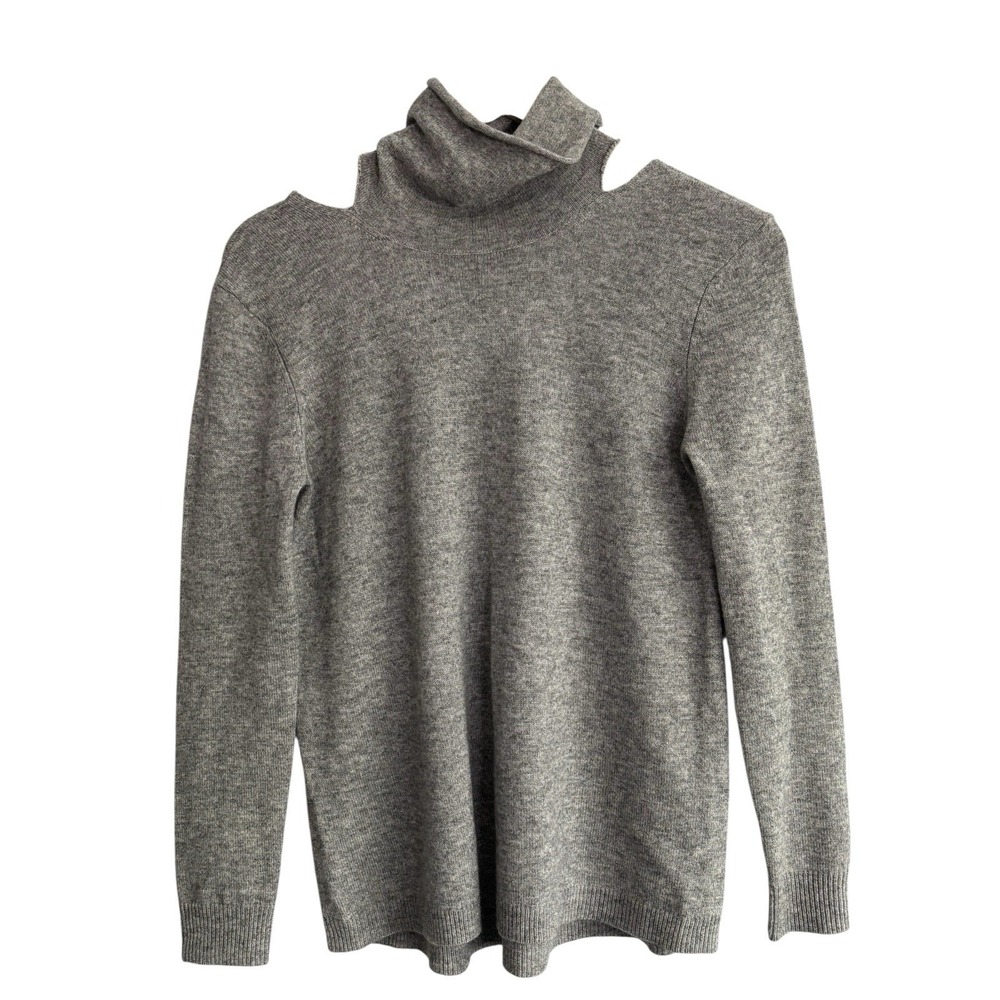 Halston Heritage Womens Sweater XS Gray Wool Cashmere Cut Out Luxury Minimalist